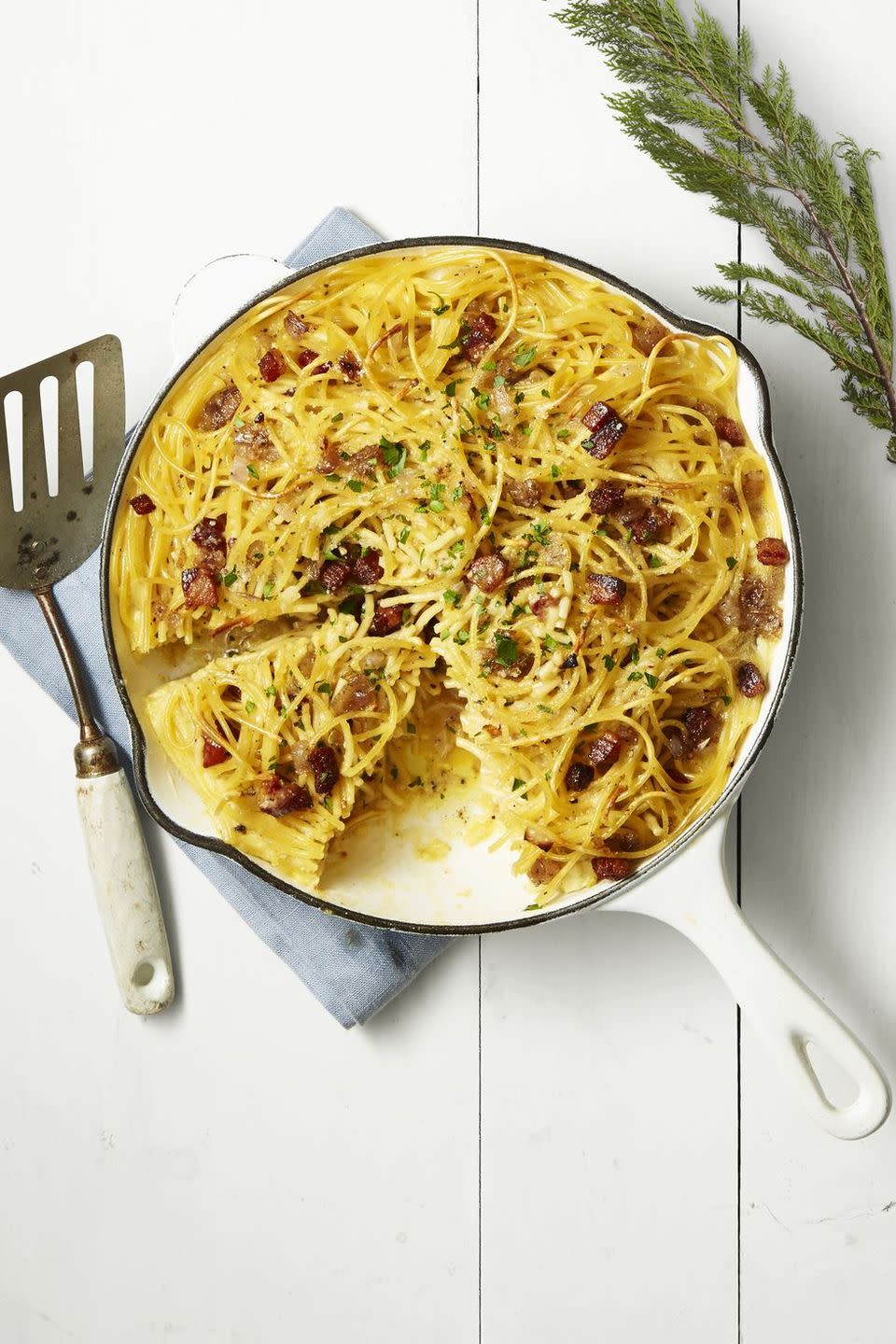 12) Spaghetti Carbonara Skillet Pie