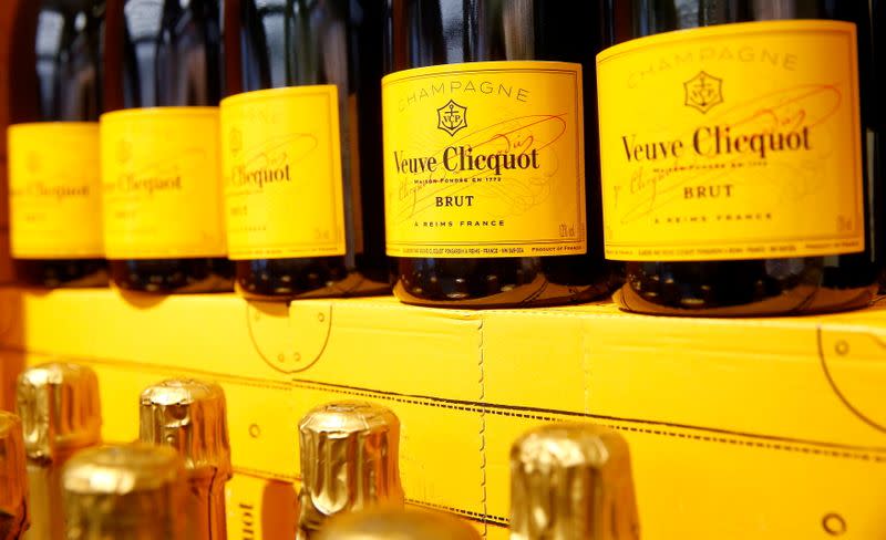 FILE PHOTO: Bottles of French Veuve Clicquot champagne are offered at a supermarket of Swiss retail group Coop in Zumikon