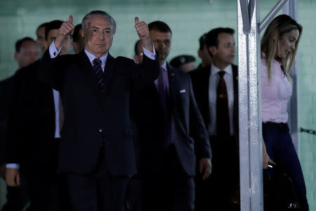 Brazil's President Michel Temer leaves a hospital in Brasilia, Brazil October 25, 2017. REUTERS/Ueslei Marcelino