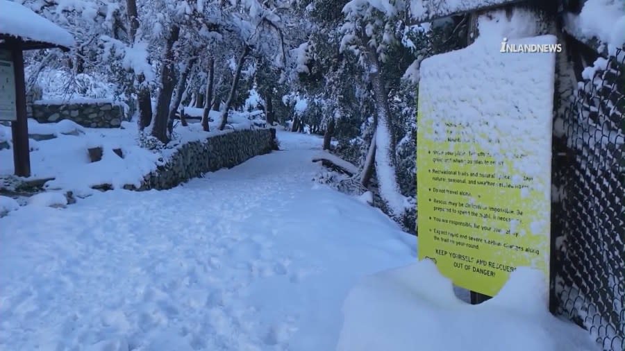 Snowy, wintry conditions on Mount Baldy in the San Gabriel Mountains on Feb. 7, 2024. (Inland News)