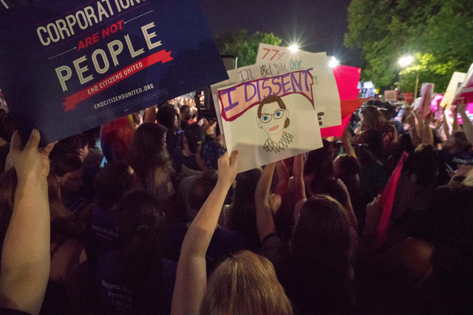 <p>Pro-choice and anti-abortion protesters demonstrate in front of the U.S. Supreme Court prior to President Trump nominating federal judge Brett Kavanaugh to Supreme Court to succeed retiring Justice Anthony Kennedy, July 9, 2018. (Photo: Ken Cedeno via ZUMA Wire) </p>