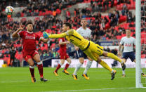 Soccer Football - Premier League - Tottenham Hotspur vs Liverpool - Wembley Stadium, London, Britain - October 22, 2017 Tottenham's Hugo Lloris punches clear of Liverpool’s Alex Oxlade-Chamberlain REUTERS/Eddie Keogh