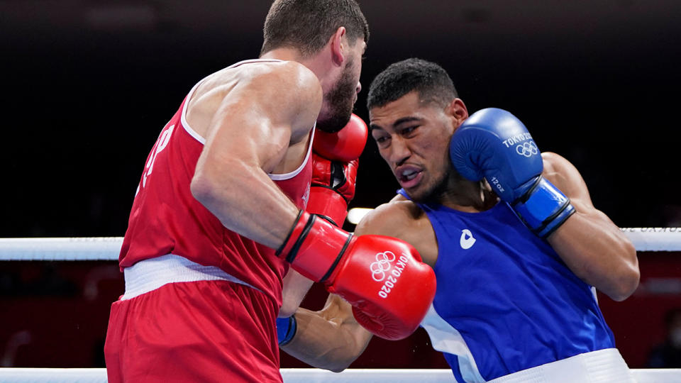 Australia's Paulo Aokuso lost in the quarter-finals at the Tokyo Olympics. (Photo by FRANK FRANKLIN II/POOL/AFP via Getty Images)