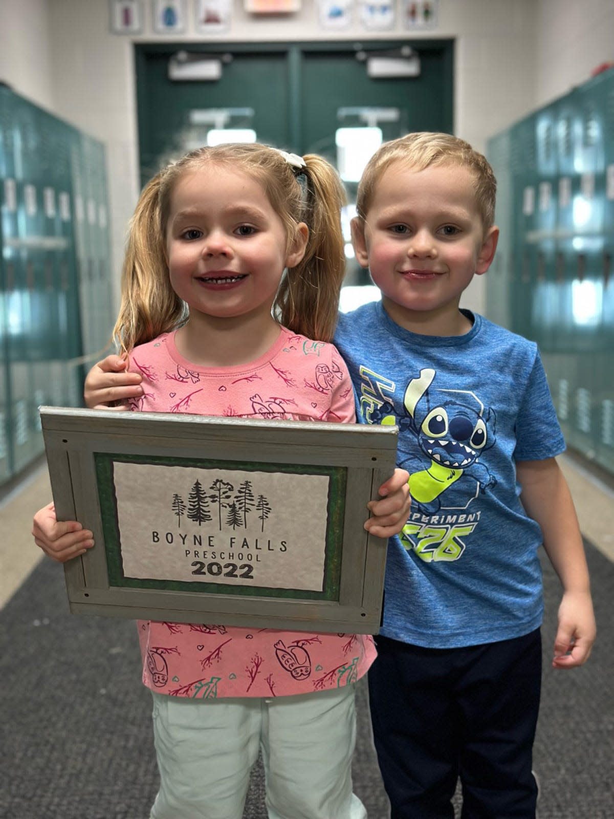 Preschoolers in the Boyne Falls preschool program pose for a photo during their school day.