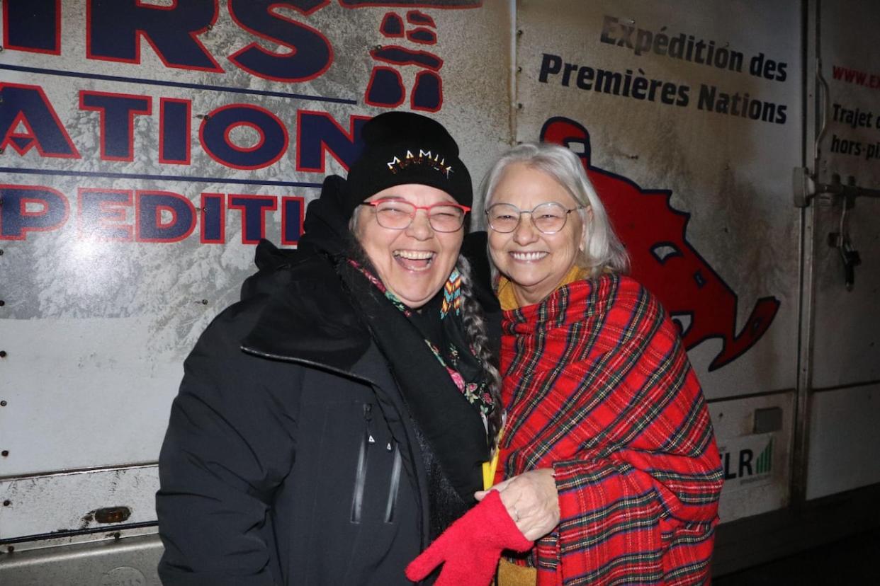 Nathalie Guay and her mother Pénélope Guay welcomed families, visitors and participants in Saint-Tite-des-Caps, Que., the final destination as part of the second annual First Nations Expedition.  (Rachel Watts/CBC - image credit)