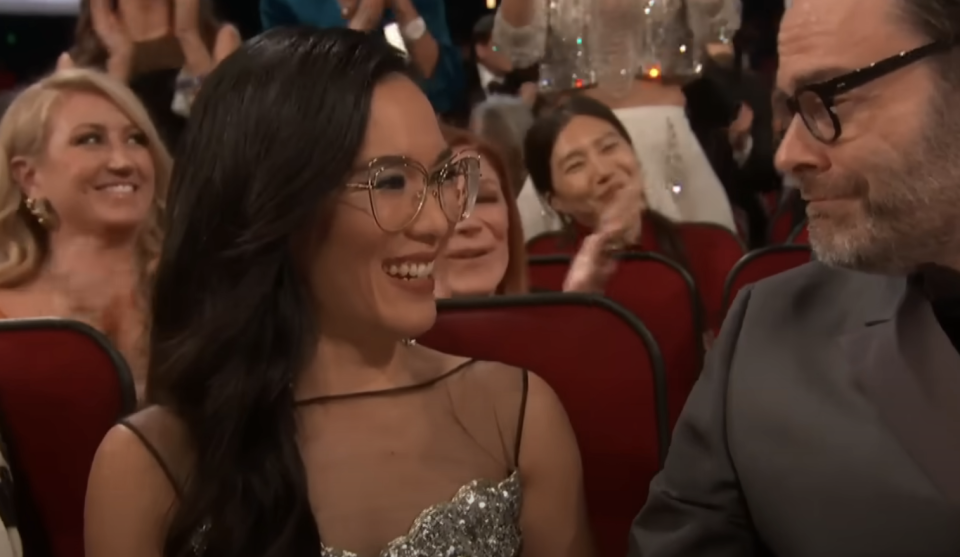 Closeup of Ali Wong and Bill Hader