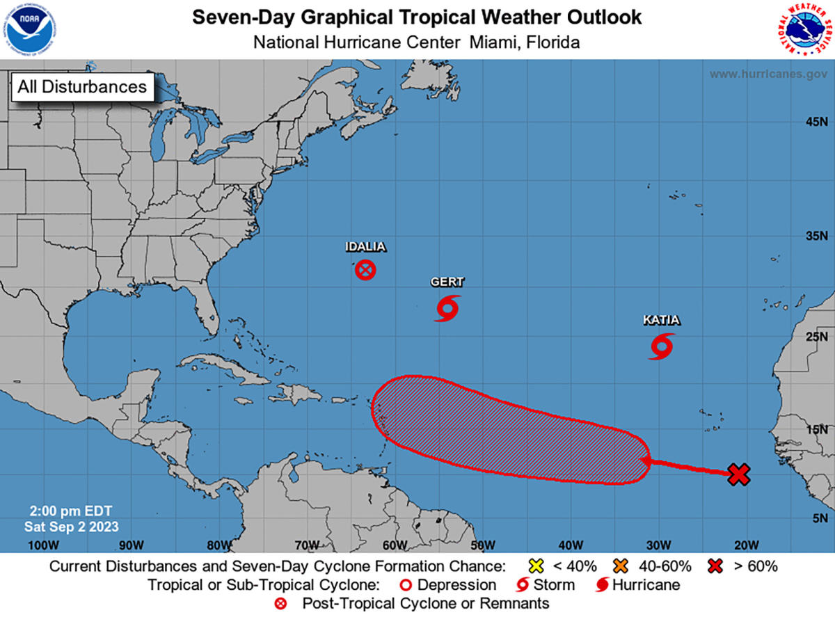 Формира се тропическа буря Катя, Идалия удря Бермудските острови, докато новата система може да се насочи към Карибите