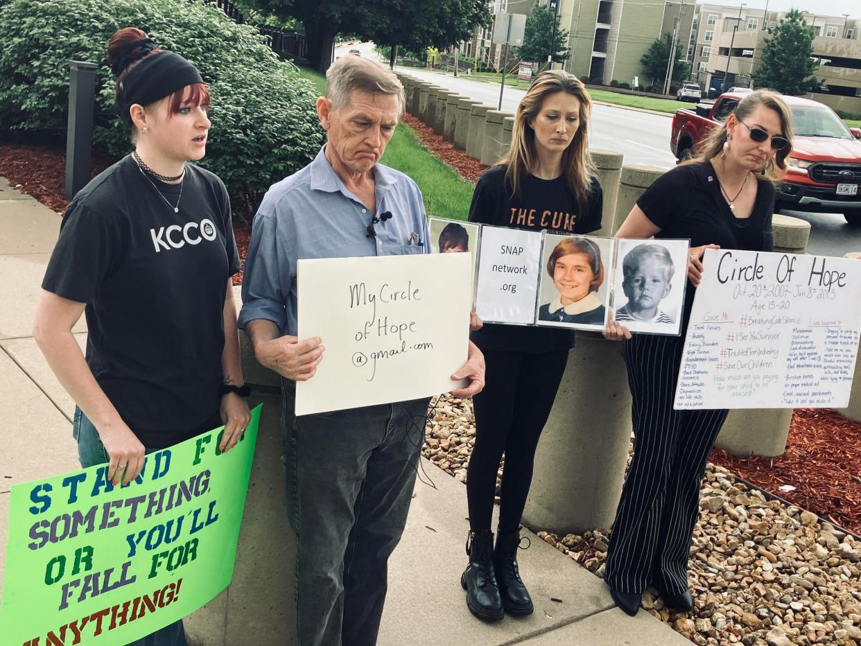 Longtime victim advocate David Clohessy stood with three alleged victims Tuesday urging the Missouri Attorney General's Office to step in to help prevent similar abuse at private Missouri boarding schools.