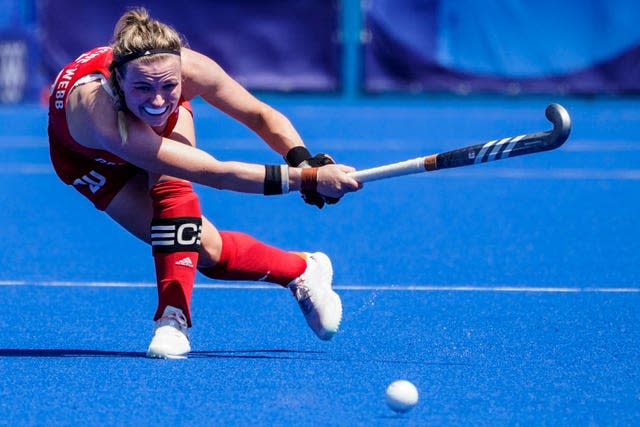 Hollie Pearne-Webb in action for Great Britain, who launched their defence of the Olympic women's hockey title with a 2-1 Pool A defeat by Germany