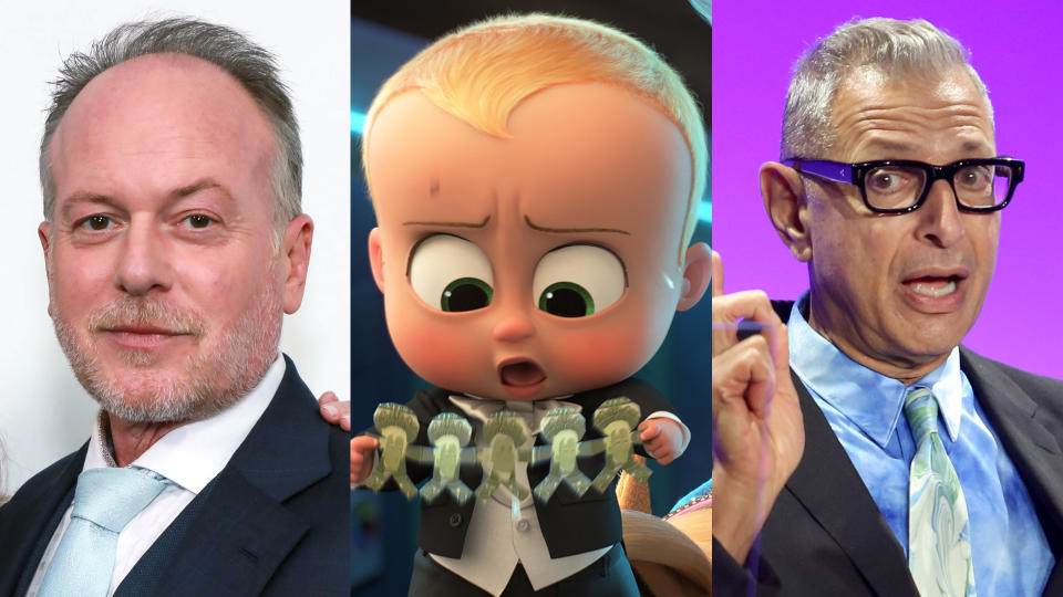 Jeff Goldblum plays a villain in Tom McGrath's 'Boss Baby' sequel. (Jason Mendez/WireImage/Universal/Jesse Grant/Getty/Environmental Media Association)