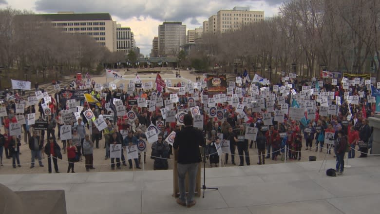 Union members rally at the Alberta legislature for stricter labour laws