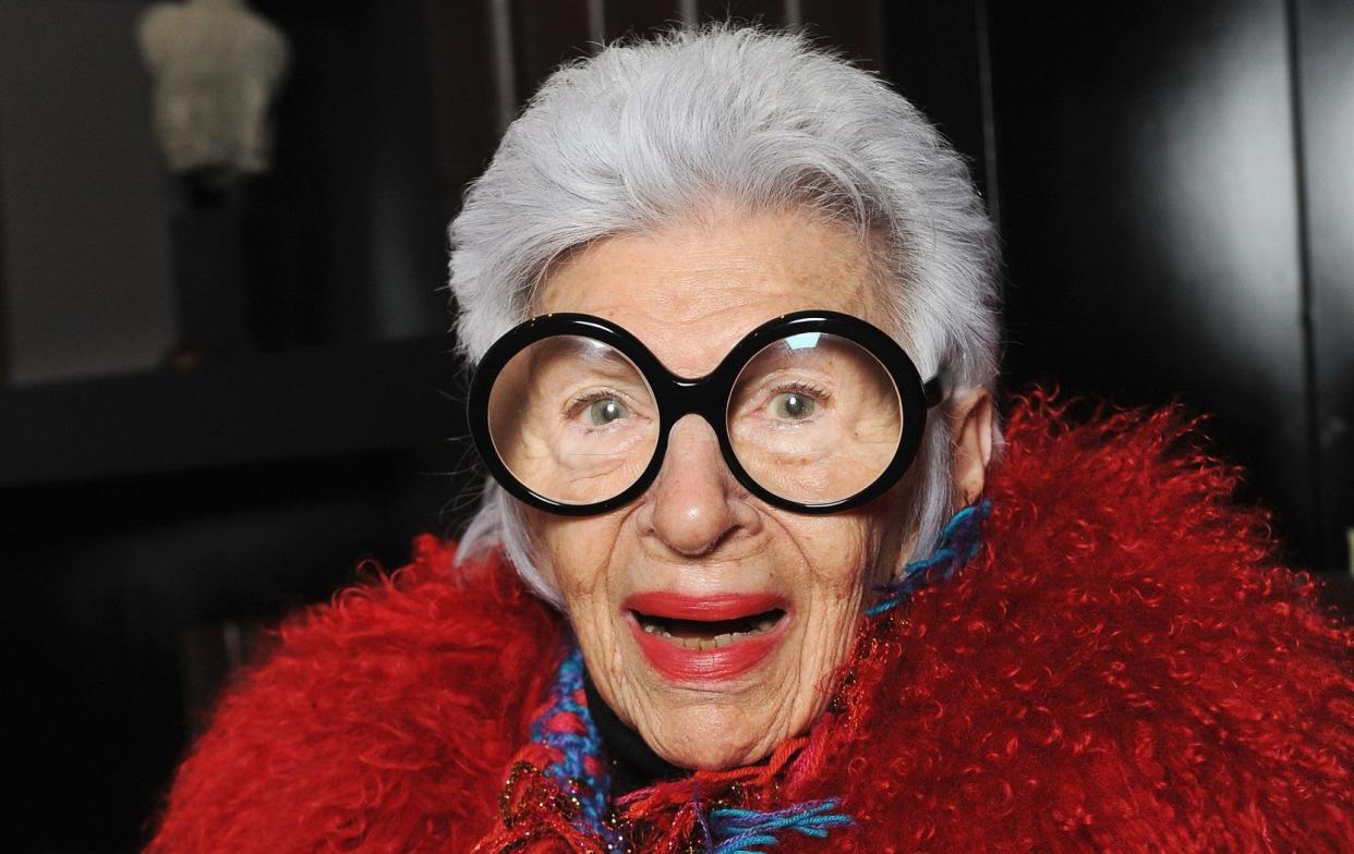 Fashion icon Iris Apfel at the Ralph Rucci show during Mercedes-Benz Fashion Week in New York in 2014