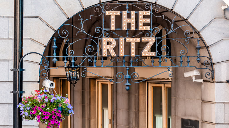 The Ritz entrance with flowers