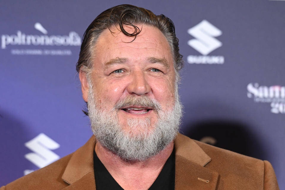 New Zealand actor Russell Crowe in the Press Room of the 74 Sanremo Music Festival. Sanremo (Italy), February 7th, 2024 (Photo by Pool Insabato Rovaris/Mondadori Portfolio via Getty Images)