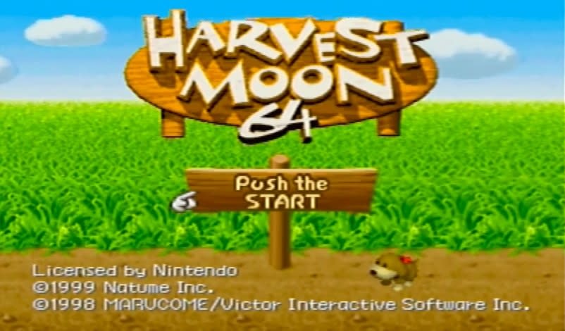 Opening image for Harvest Moon 64, featuring a grassy field