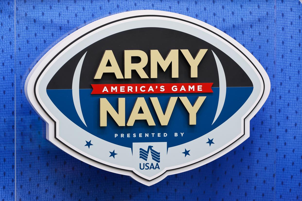 PHILADELPHIA, PA - DECEMBER 10:  A general view of the Army Navy logo prior to the 123rd Army Navy game on December 10, 2022 at Lincoln Financial Field in Philadelphia Pennsylvania.  (Photo by Rich Graessle/Icon Sportswire via Getty Images)