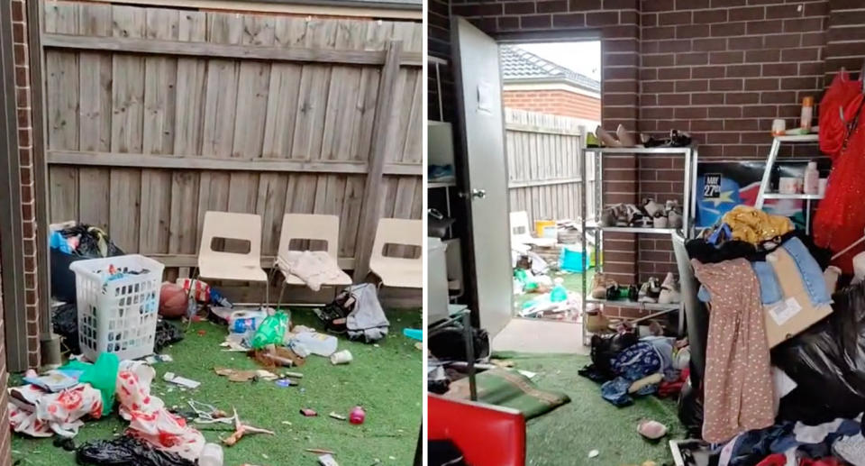 The tenants trashed the property, with the garage and outdoor area covered in rubbish and personal belongings. 