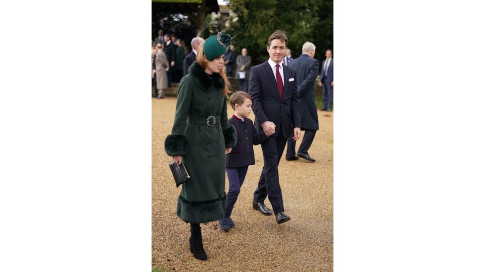 Beatrice and Edoardo walk with Wolfie to church on Christmas Day 2022