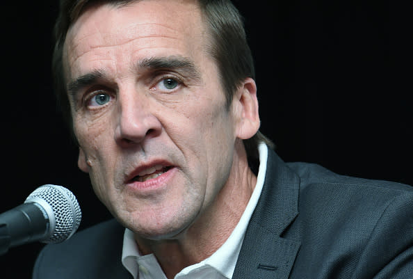 LAS VEGAS, NV - JULY 13: George McPhee speaks after being introduced as the general manager of the Las Vegas NHL franchise during a news conference at T-Mobile Arena on July 13, 2016 in Las Vegas, Nevada. (Photo by Ethan Miller/Getty Images)