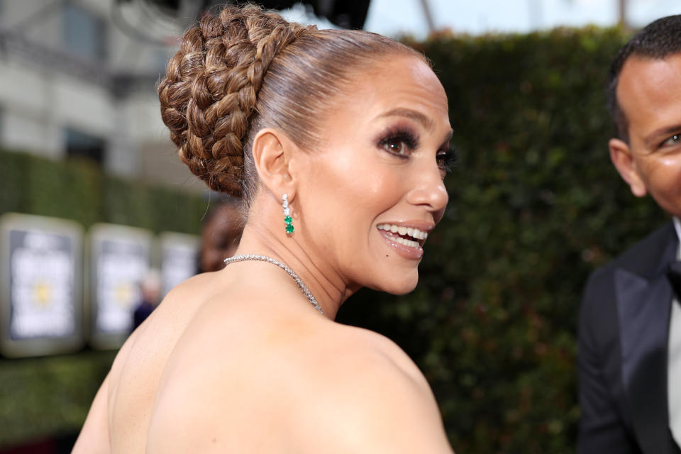 BEVERLY HILLS, CALIFORNIA - JANUARY 05: 77th ANNUAL GOLDEN GLOBE AWARDS -- Pictured: Jennifer Lopez arrives to the 77th Annual Golden Globe Awards held at the Beverly Hilton Hotel on January 5, 2020. -- (Photo by Christopher Polk/NBC/NBCU Photo Bank via Getty Images)