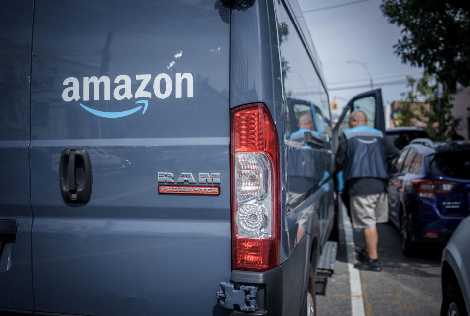 16 September 2023, USA, New York: Amazon's logo on a delivery truck, taken in Manhattan. Photo: Michael Kappeler/dpa (Photo by Michael Kappeler/picture alliance via Getty Images)