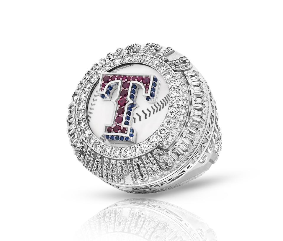 The Texas Rangers World Series championship ring by Jason of Beverly Hills features the first ever reversible face for such a piece of jewelry.