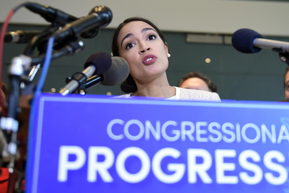 Ocasio-Cortez speaks during a news conference with members of the Progressive Caucus in Washington, D.C. (Photo: Susan Walsh/AP)