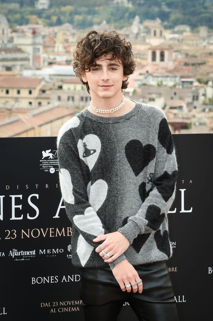 american actor timothée chalamet during the photocall for the presentation of the film bones and all, at the hotel de la ville rome italy, november 12th, 2022 photo by marilla siciliaarchivio marilla siciliamondadori portfolio via getty images