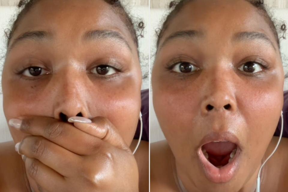 <p>Lizzo/TikTok</p> Lizzo reacts to her 