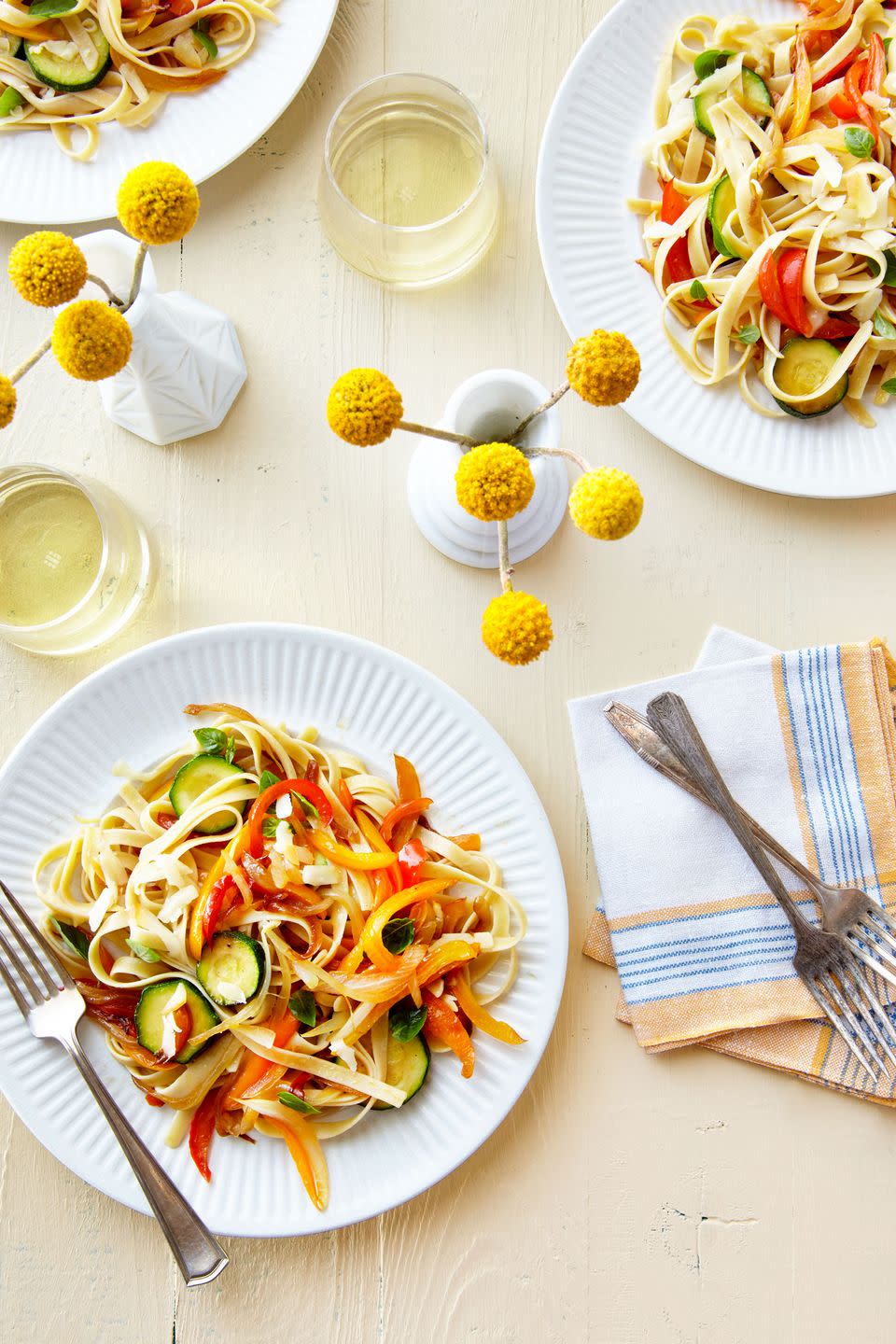 Pasta with Sautéed Peppers, Zucchini, and Smoked Mozzarella