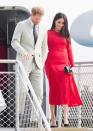 <p>Meghan wore a red long-sleeved dress by <a href="https://www.net-a-porter.com/gb/en/Shop/Designers/Self_Portrait?pn=1&npp=60&image_view=product&dScroll=0" rel="nofollow noopener" target="_blank" data-ylk="slk:Self Portrait;elm:context_link;itc:0;sec:content-canvas" class="link ">Self Portrait</a> for her trip to Tonga, which featured an embroidered floral embellishment.</p>