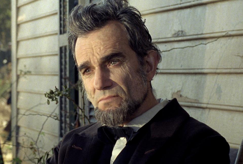 Close-up of Daniel as Abe in a bow tie