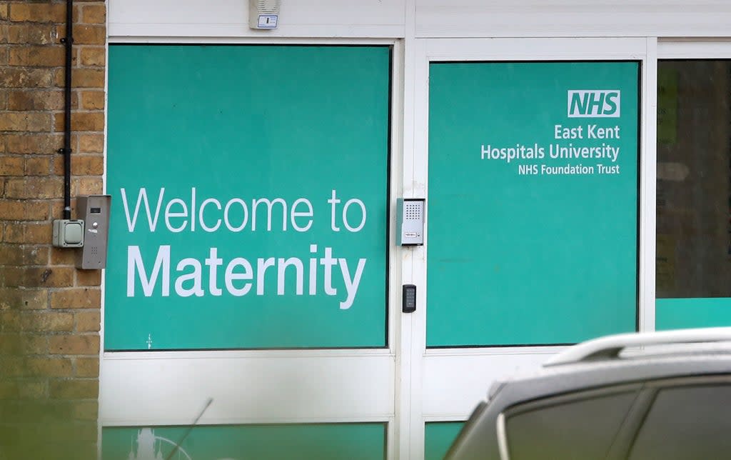 A view of the entrance to the maternity unit of the Queen Elizabeth the Queen Mother (QEQM) Hospital in Margate, Kent, part of the East Kent Hospitals University NHS Foundation Trust. CQC inspectors carried out an unannounced visit in July   (PA)