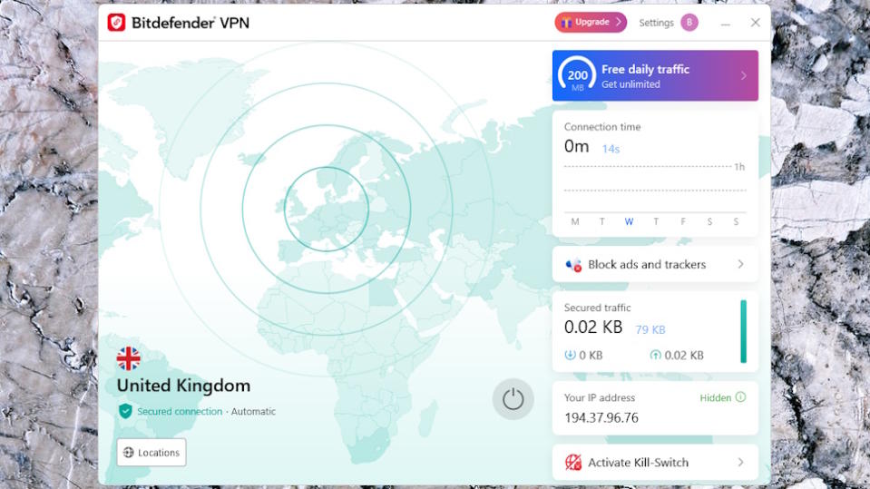 Bitdefender Internet Security VPN Free connected