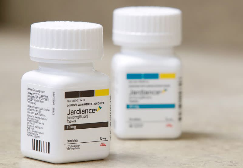 FILE PHOTO: Bottles of the drug Jardiance, made by Eli Lilly and Company, sit on a counter at a pharmacy in Provo