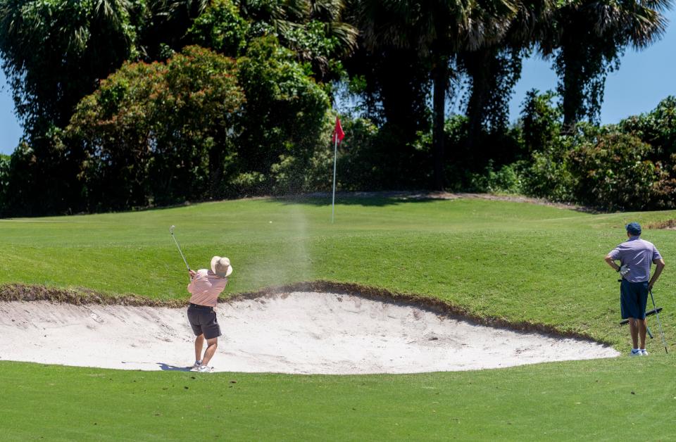 Tom Bolf Hits The Ball Out Of The Sand And Onto The 6Th Green At The Osprey Point Golf Course On April 5, 2024 In Boca Raton, Florida.