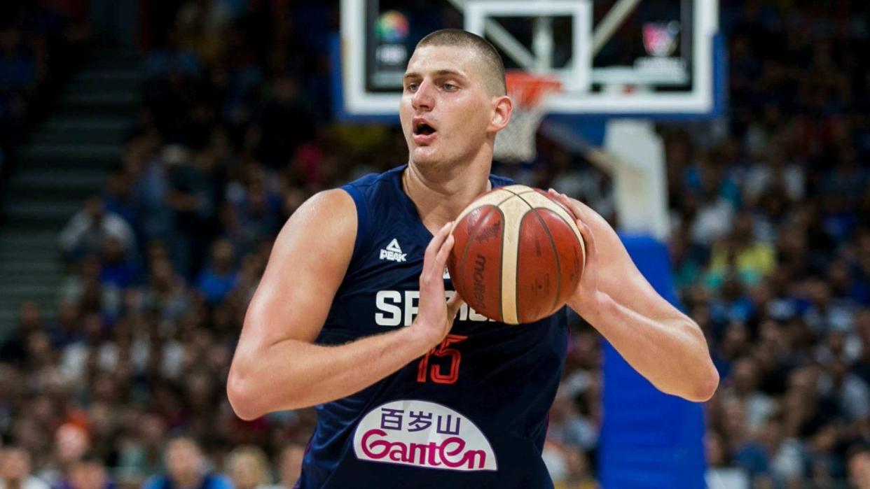 Mandatory Credit: Photo by Nikola Krstic/Shutterstock (10359146bf)Nikola Jokic of Serbia with the ballSerbia v Lithuania, basketball, Belgrade Arena, Serbia - 10 Aug 2019.