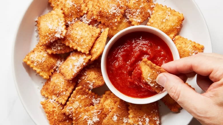 Toasted ravioli with dipping sauce