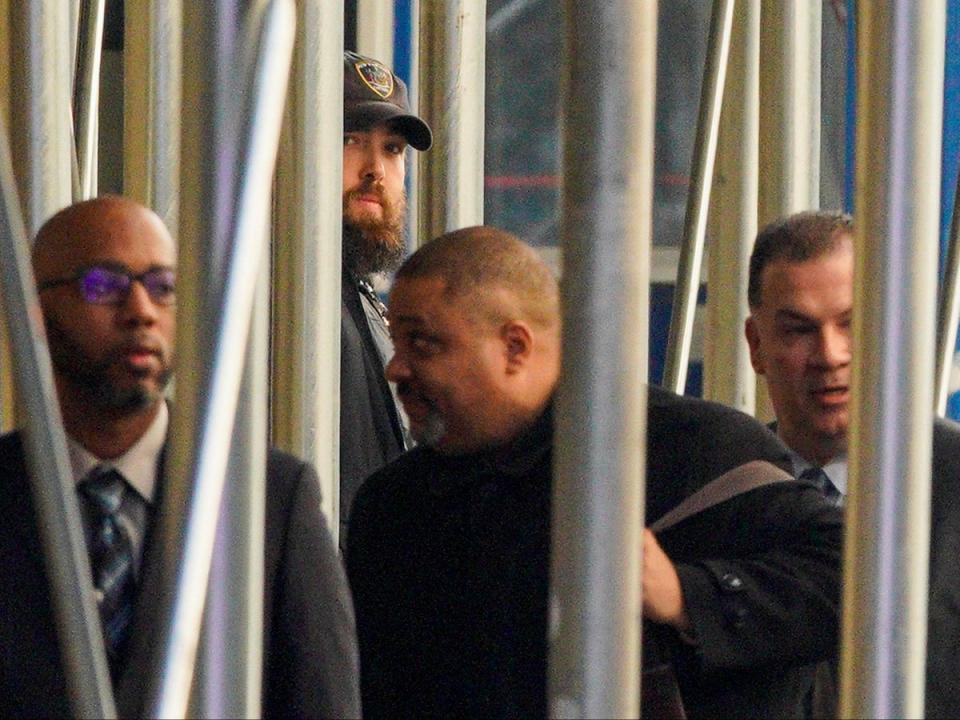 New York district attorney Alvin Bragg arrives at Manhattan Criminal Courthouse on Tuesday (Eduardo Munoz/Reuters)