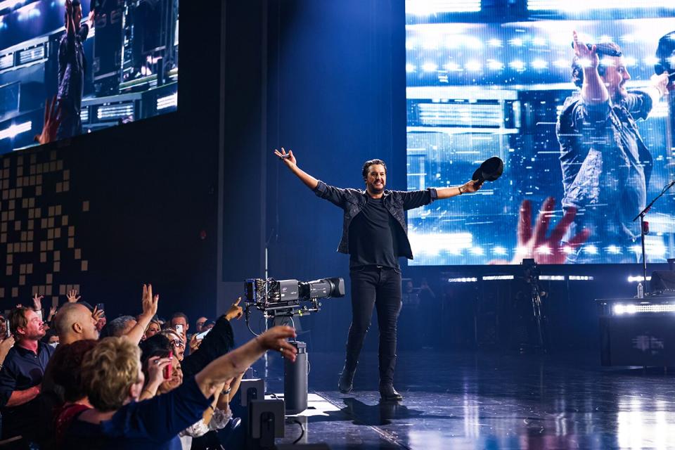 Luke Bryan performs during the opening night of his residency at Resorts World Las Vegas on February 11, 2022 in Las Vegas, Nevada.