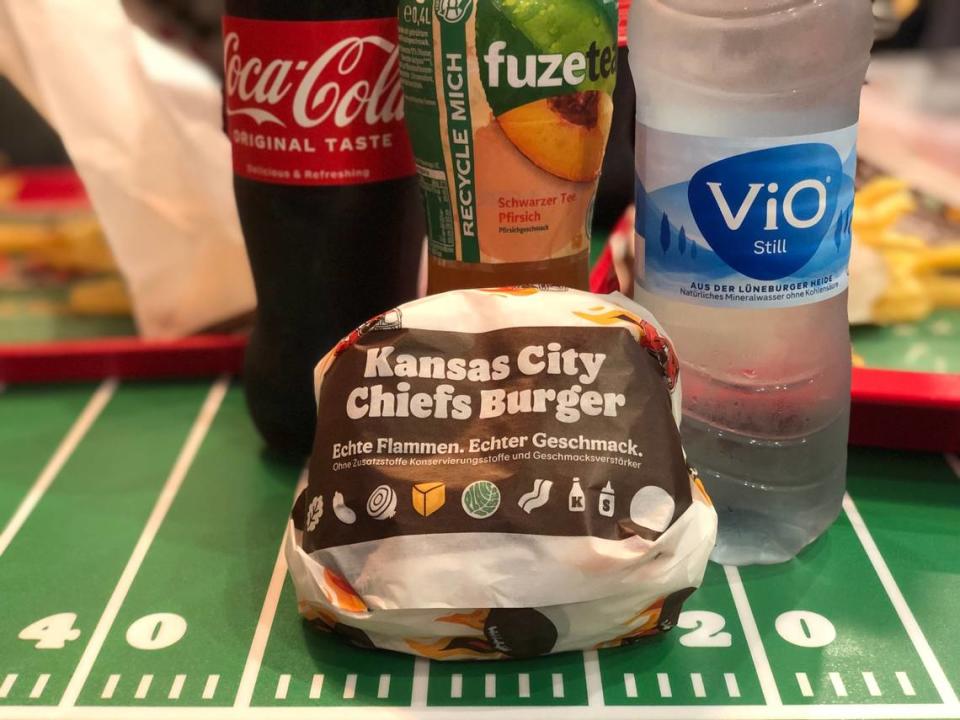 The Kansas City Chiefs Burger is sold at a Chiefs-themed Burger King in Frankfurt, Germany.