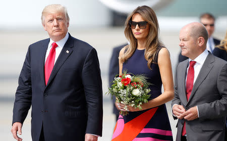 U.S. President Donald Trump and First Lady Melania Trump arrive for the G20 leaders summit in Hamburg, Germany July 6, 2017. REUTERS/Axel Schmidt
