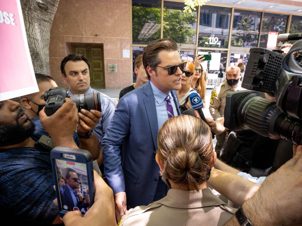 United States Representative Matt Gaetz is seen at a #FreeBritney Rally at Stanley Mosk Courthouse on July 14, 2021 in Los Angeles, California.  (Getty Images)