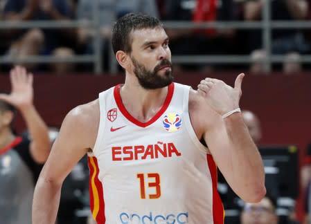 Marc Gasol en la semifinal de España contra Australia en el Wukesong Sport Arena, Pekín, China