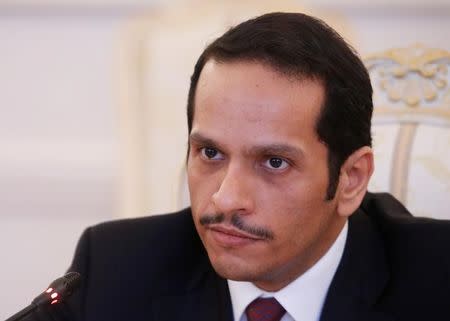 Qatari Foreign Minister Sheikh Mohammed bin Abdulrahman bin Jassim Al-Thani attends a meeting with Russian Foreign Minister Sergei Lavrov in Moscow, Russia, April 15, 2017. REUTERS/Maxim Shemetov