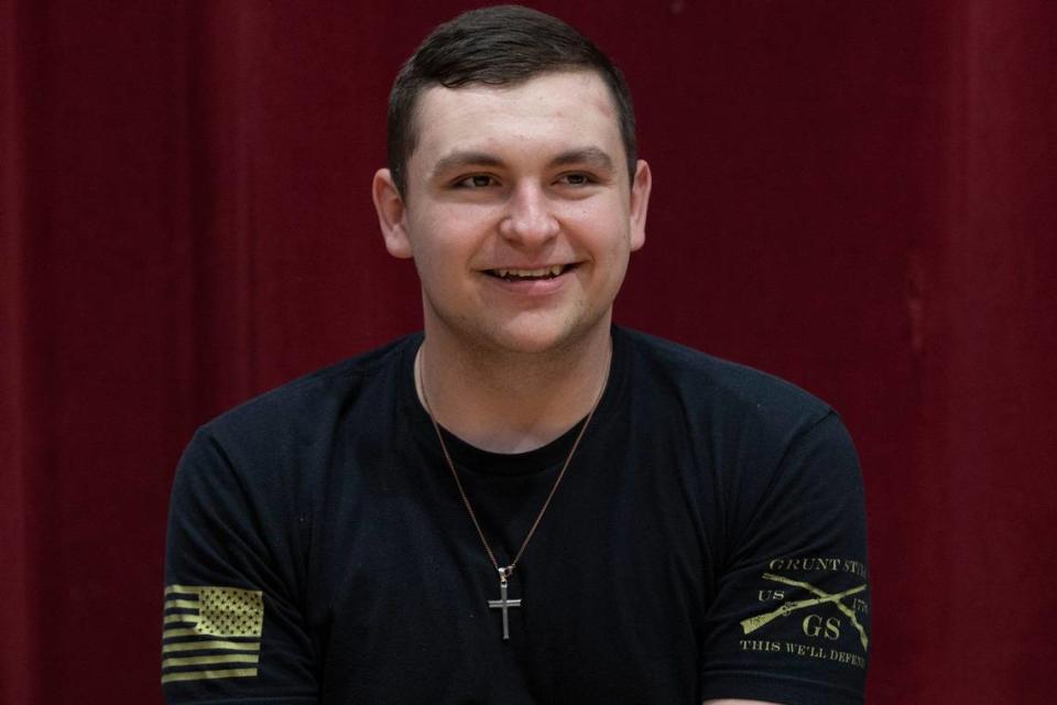 Recent Harlan County High School graduate Scott Merrill is photographed at the school in Harlan, Ky., on Wednesday, May 8, 2024.