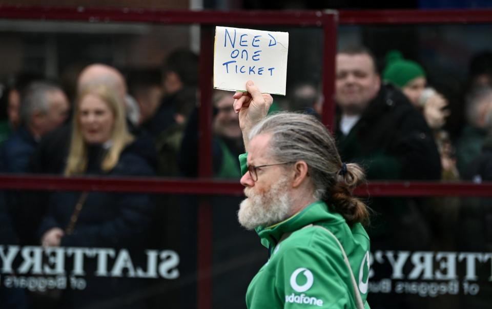 An Ireland fan after something close to gold dust - an ticket the today's match - Getty Images/Harry Murphy 