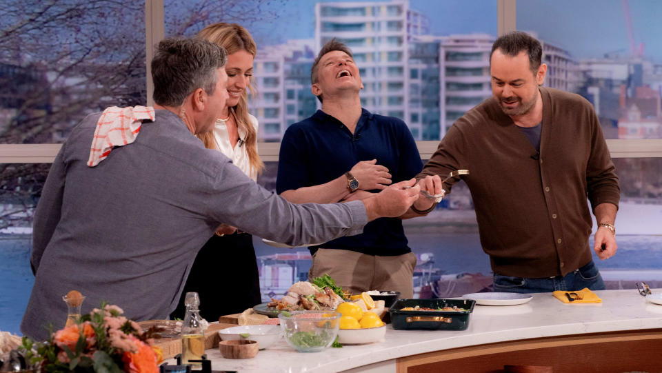 Danny Dyer had This Morning hosts Cat Deeley and Ben Shephard cracking up with his comments to John Torode. (ITV/Shutterstock)
