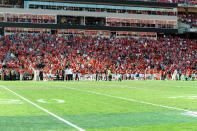 Dec 2, 2012; Kansas City, MO, USA; Kansas City Chiefs players stand for a moment of silence against domestic abuse before the game with the Carolina Panthers in at Arrowhead Stadium. Mandatory Credit: John Rieger-US PRESSWIRE