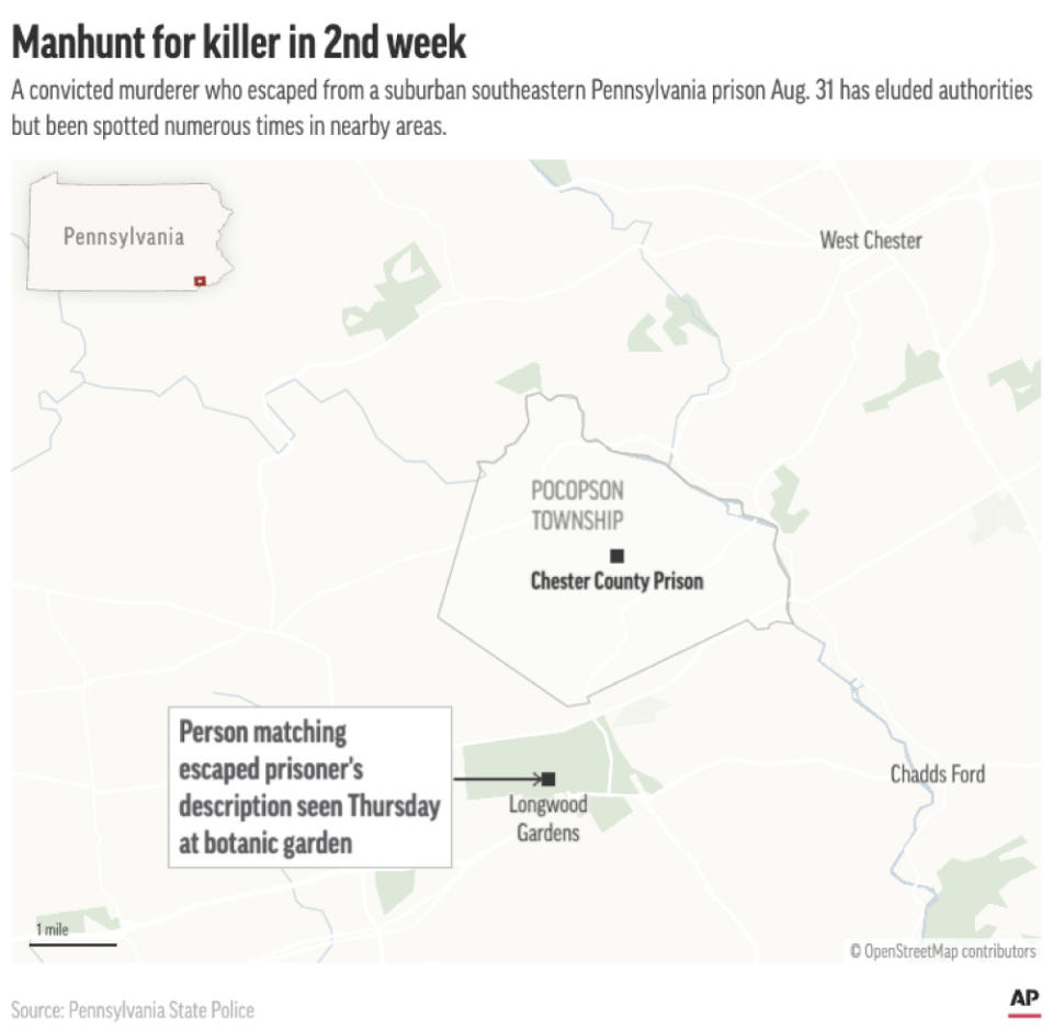 Law enforcement authorities in southeastern Pennsylvania are hunting for a killer who escaped from prison Aug. 31. (AP Digital Embed)